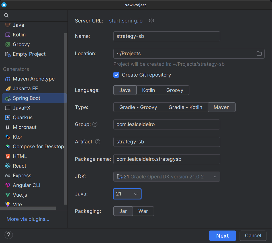 IntelliJ IDEA Spring Boot project wizard